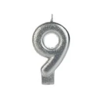 VELA GLITER PRATA NUMERO 9-UNIDA - 16939