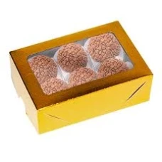 CAIXA 4X12X8CM LAMINADA C/VISOR C4669-C1 IDEIA 6DOCES LAMINADA OURO C/10 - 15547