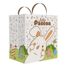 SACOLA PAPEL ECO M FELIZ PASCOA C/10 C5900 IDEIA 24X17X26 ALCA TECIDO -19342