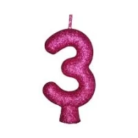 VELA GLITER PAVIO MAGICO ROSA NUMERO 3-U MV FESTA BRILHO GRANDE - 17825