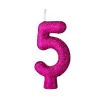 VELA GLITER PAVIO MAGICO ROSA NUMERO 5-U MV FESTA BRILHO GRANDE - 17827