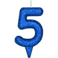 VELA GLITER PAVIO MAGICO AZUL NUMERO 5-U MV FESTA BRILHO GRANDE - 17814