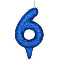 VELA GLITER PAVIO MAGICO AZUL NUMERO 6-U MV FESTA BRILHO GRANDE - 17815