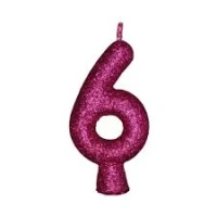 VELA GLITER PAVIO MAGICO ROSA NUMERO 6-U MV FESTA BRILHO GRANDE - 17828