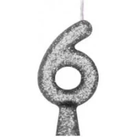 VELA GLITER PAVIO MAGICO PRATA NUMERO 6- MV FESTA BRILHO GRANDE - 18449