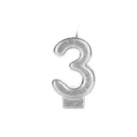 VELA GLITER PAVIO MAGICO PRATA NUMERO 3 MV FESTA BRILHO GRANDE - 18027