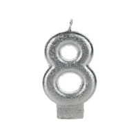 VELA GLITER PRATA NUMERO 8-UNIDA PLANET TOY - 16938