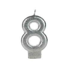 VELA GLITER PRATA NUMERO 8-UNIDA PLANET TOY - 16938