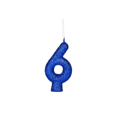 VELA CINTILANTE GLITTER AZUL N6 UNIDADE -20010
