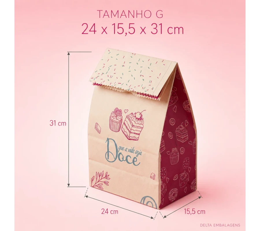 SACO PAPEL SOS PLUMA G DOCE ROSA C50 DELIVERY 24X15,5X31CM BOCA 49CM PA10939 - 18709