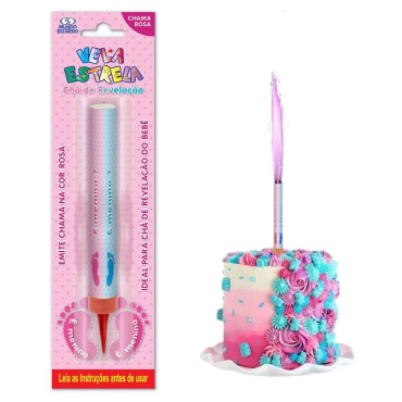 8406 - VELA ESTRELA CHÁ REVELAÇÃO ROSA MUNDO BIZARRO
