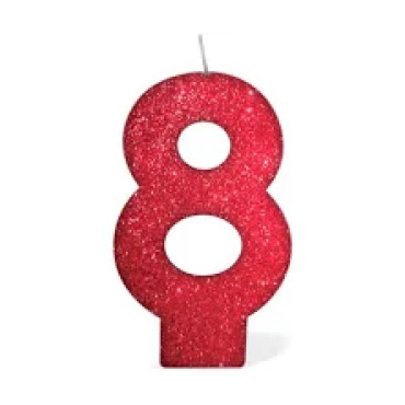  VELA CHICK GLITER VERMELHO NÚMERO 8 PLANET TOY - 7349 