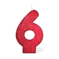 VELA CHICK GLITER VERMELHO NÚMERO 6 PLANET TOY - 7355 