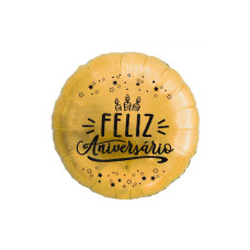  BALÃO METALIZADO FELIZ ANIVERSÁRIO 18 DOURADO G FESTA -11818