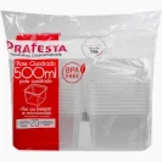 POTE QUADRADO C/TAMPA 500ML PRAF PT C/20 - 14836