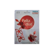 TOPO BOLO FELIZ ANIV ROSAS VERM TFA015 - 13993