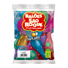 BALÃO METALLIC BALLOONS 9 SORTIDO SÃO ROQUE COM 25 -7702 