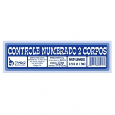 4962 - TALÃO CONTROLE NUMERADO 2 CORPOS TAMOIO COM 10